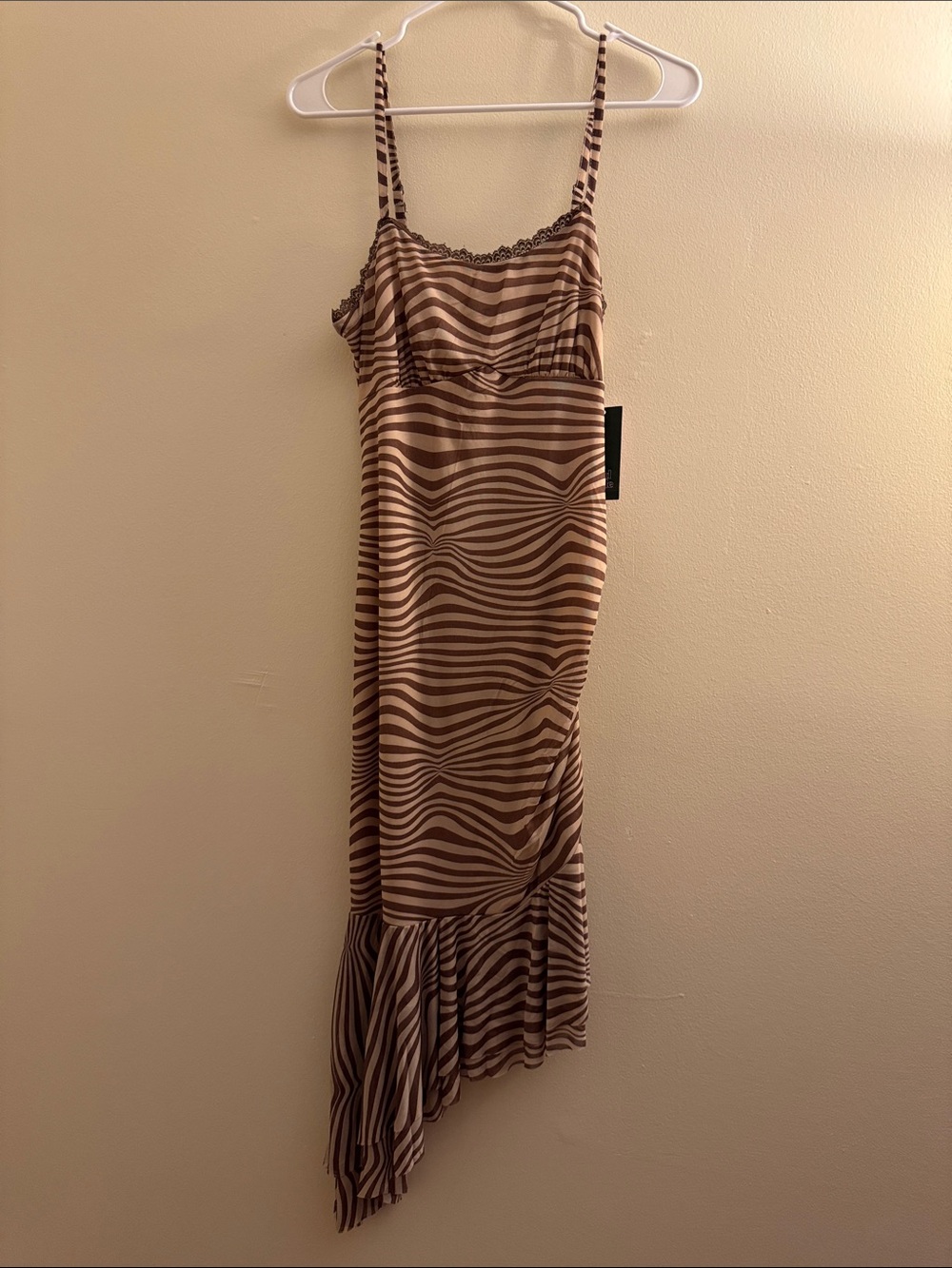 WILD FABLE Asymmetrical Light Brown Zebra Print Dress